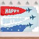 Airplane Happy Birthday Banner Backdrop Time Flies Sky Cloud Up And Away Themed Decor for Aviator Kids Boy Girl Aircraft Birthday Party Supplies Airplane Birthday Party Decorations Photo Booth Props