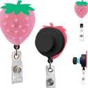 2 x Magnetic Badge Holder with Strong Magnet Back, Pink Strawberry Retractable Badge Reel, ID Card Clip for Nurses, Teachers, Office Professionals