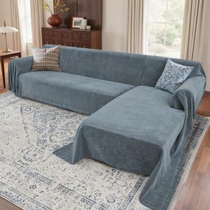 Sectional Couch Covers, 2 Pieces Washable L Shaped Couch Covers Sofa Blanket for Dogs Pet Friendly Sectional Sofa Slipcovers Furniture Covers,71"x 118"+ 71"x 118", (XX-Large, Dusty Blue)