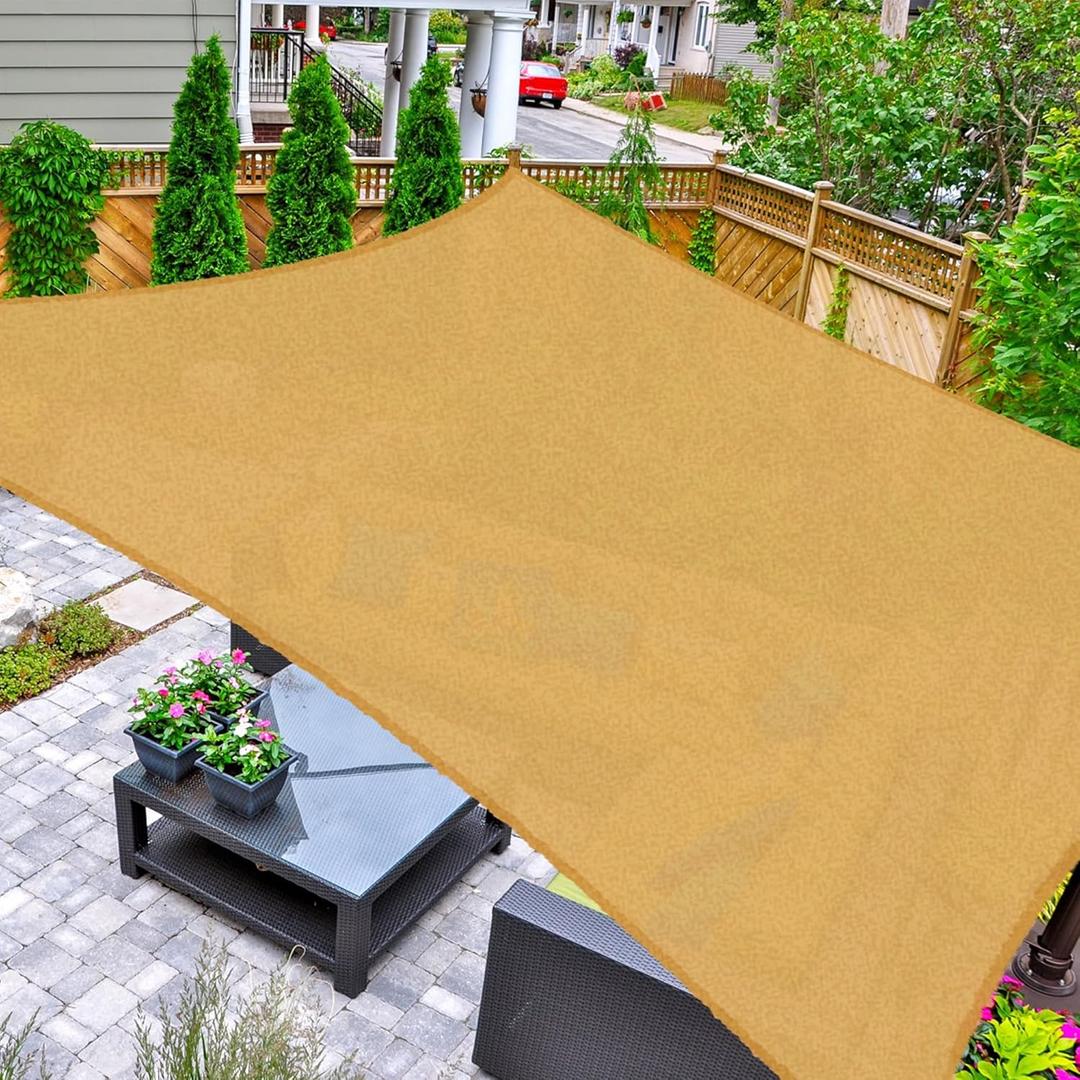 Aster Outdoor Sun Shade Sail Rectangle 10' x 10' UV Block Canopy for Patio Backyard Lawn Garden Outdoor Activities, Sand