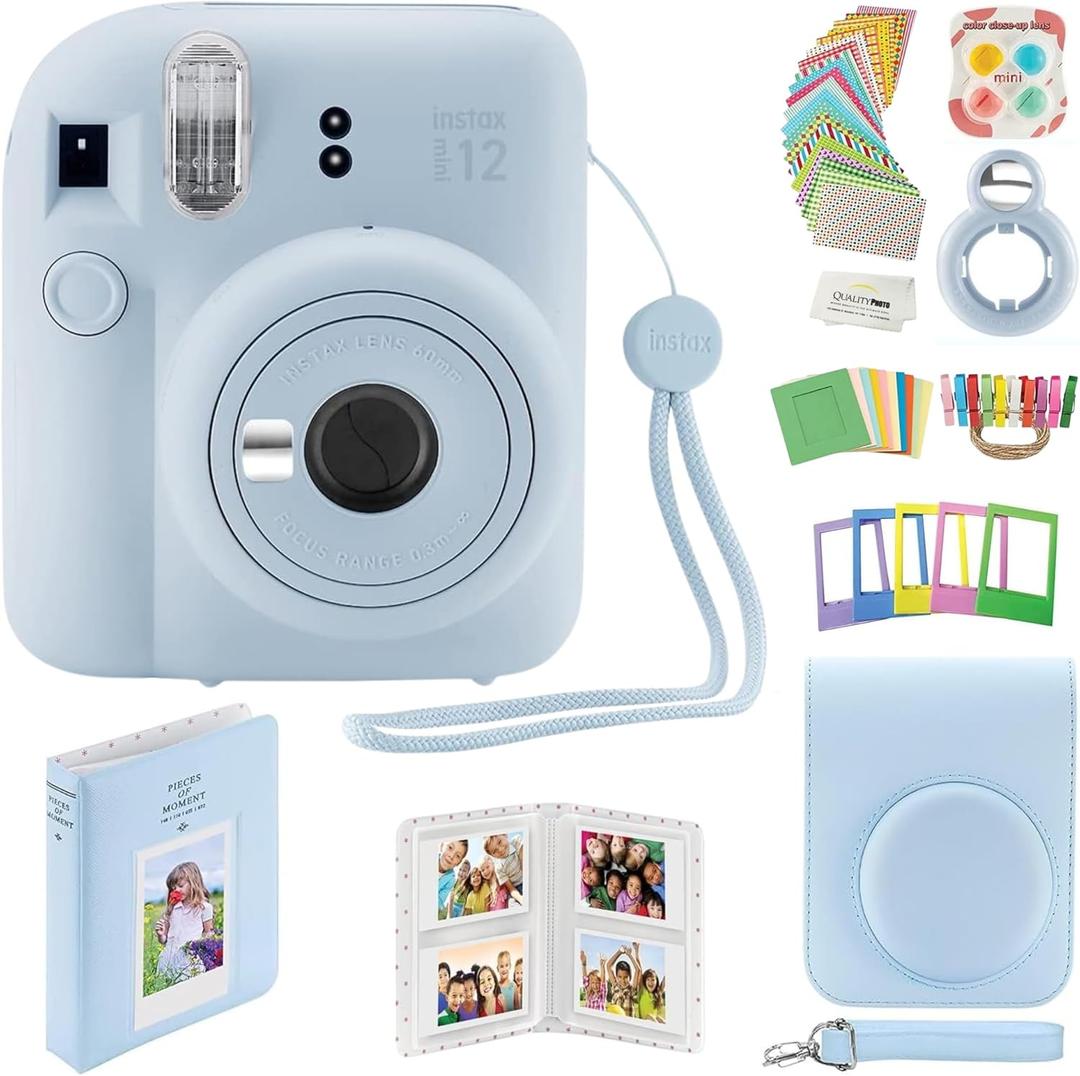 Fujifilm Instax Mini 11 Camera with Fujifilm Instant Mini Film Bundle with Deals Number One Accessories Including Carrying Case, Selfie Lens, Photo Album, Stickers (Blue)