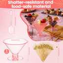 Sawysine 50 Set 5 oz Disposable Plastic Martini Glasses and Cocktail Picks Spoons Clear Mini Cocktail Glasses for Family Dinner, Tavern, Party, Weddings, Wine, Ice Cream and Other Food(Pink)