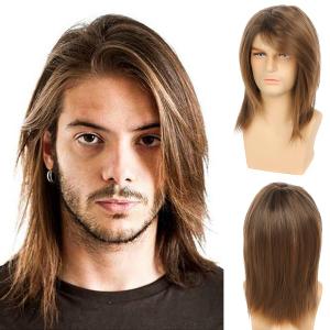 Baruisi Mens Wig Brown Long Straight Synthetic Cosplay Halloween Hair Wigs for Fancy Dress