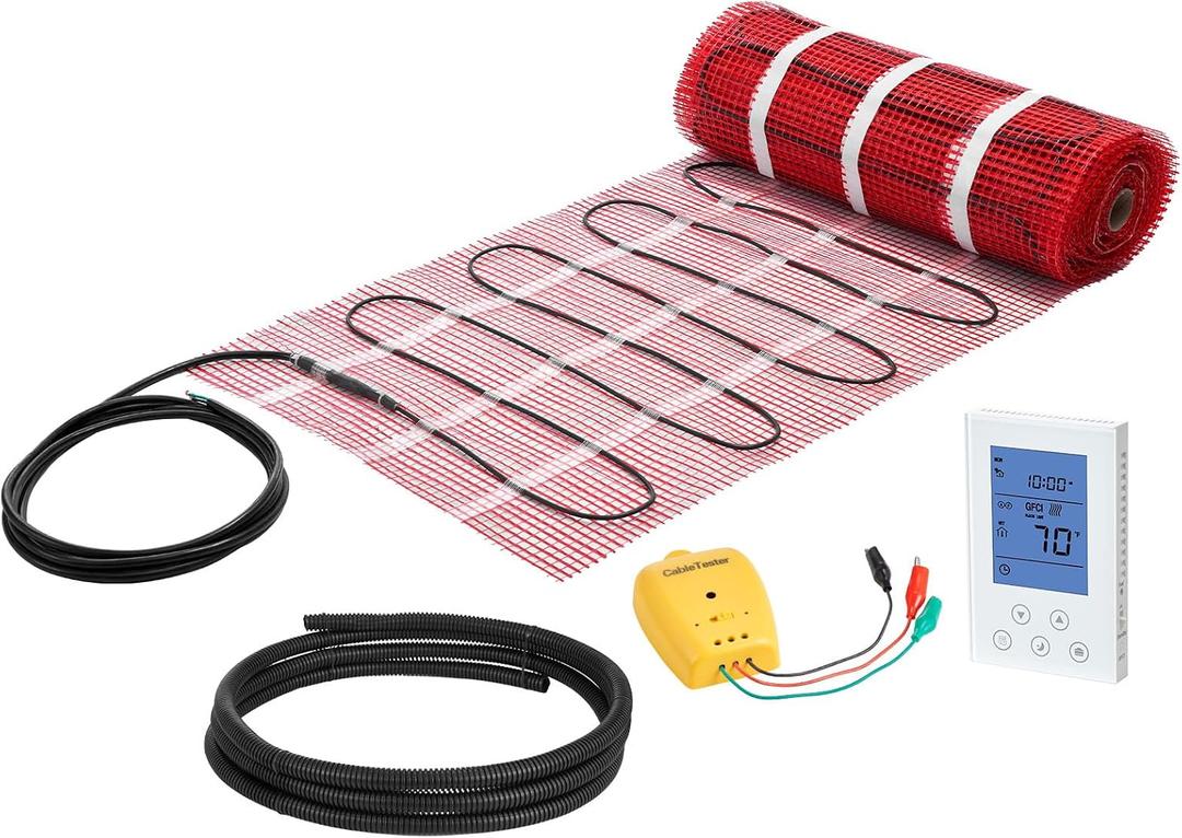 VEVOR Self-Adhesive Mesh Floor Heating Mat, 90 sqft 120V, Smart Thermostat & Alarm, Easy Install for Tile, Stone & Vinyl Flooring