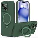 IYH for iPhone 15 Plus Case with Magnetic Invisible Stand 6.7''[Compatible with Magsafe][16FT Military Protection] Liquid Silicone Cases, Green