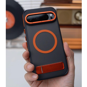 Magnetic for Google Pixel 10 Pro XL Case with Stand, Upgraded [Compatible with MagSafe] Slim Translucent Matte Military Grade Drop Protection Cover Man Woman for Pixel 10 Pro XL 6.8" Black+Orang