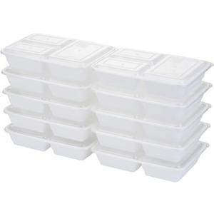 GoodCook Meal Prep Rectangle Three Compartment 20-Piece, White, Made without BPA (10 Sets)