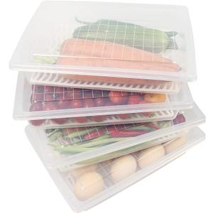 4pcs Transparent Food Storage Containers with Drain Tray and Lid Rectangular Refrigerator Organizers for Meat Kitchen Storage Moisture-reducing Design