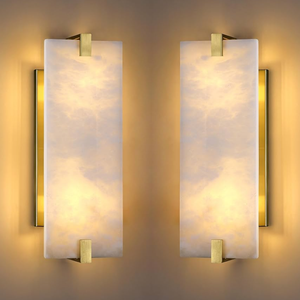 Doraimy Lighting 2 Pack 4 Light Square 20.75" Alabaster Marble Bathroom Wall Sconce Modern Concise Style Wall Light Fixture, Gold Finish for Bedroom Hallway Bedside