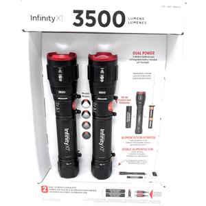 Infinity X1 3500 Lumen Dual Power Flashlight 2-Pack  High-Performance LED, Rechargeable or Alkaline Powered, 4 Light Modes, USB-C Charging, Includes Batteries and Cables
