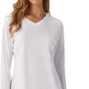Women's Standard V-Neck UPF 50+ Long Sleeve Swim Rash Guard Shirt (S, White)
