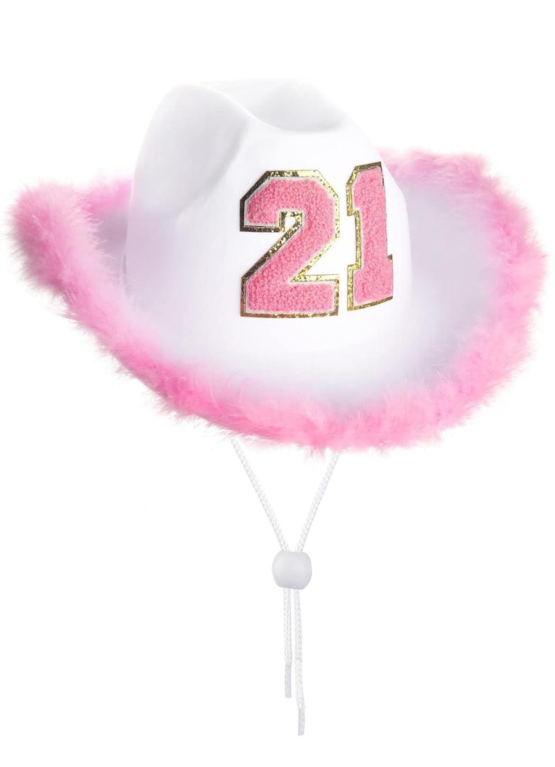 JUSTOTRY 21st Birthday Pink Cowboy Hat - 21ST Birth day Outfit Gifts for Women Cowgirl Hats with Wide Brime for 21st Birthday Decorations