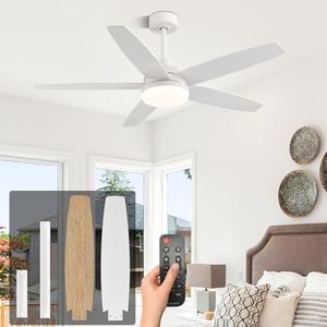 Conciseer 52 Inch Ceiling Fans with Lights, Remote Control 5 Blade Ceiling Fan for Bedroom Living Room Kitchen,24W 3CCT Dimmable, Dual Color 6 Speed Reversible Quiet DC Motor White/Wood Grain