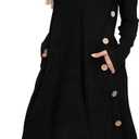 OFEEFAN Fall and Winter Tunic Dress with Pockets Long Sleeve Crew Neck Buttons Side (Small, Ribbed Black)