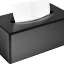 Tissue Box Cover, Rectangular Facial Tissue Holder with Bottom, Decorative Storage Organizer Box for Bathroom Vanity, Countertops, Dressers, Night Stand, Parlors and Offices - Black