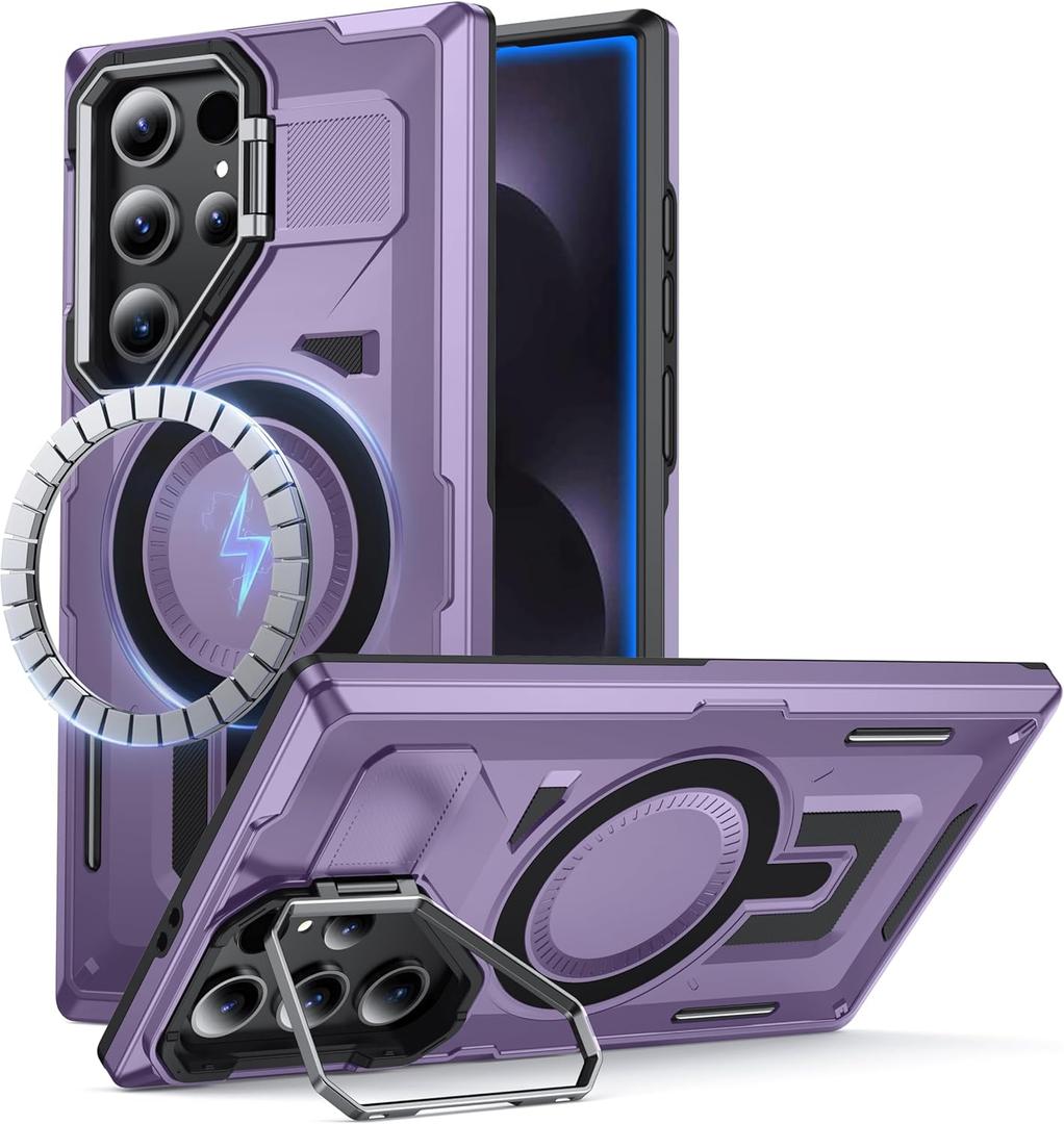 for Samsung Galaxy S22 Ultra/S23 Ultra Case with MagSafe [Built-in Camera Stand][Military-Grade Shockproof][Dual Layer Protection] Heavy Duty Outdoor for S22 Ultra/S23 Ultra Phone Case, Purple