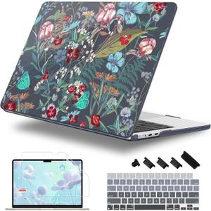for MacBook Air 13.6 inch Case M4 M3 M2 2025 2024-2022 Release Model A3240 A3113 A2681, Sturdy Plastic Hard Shell Case for MacBook Air M2 13 inch with Touch ID, Rustic Flowers