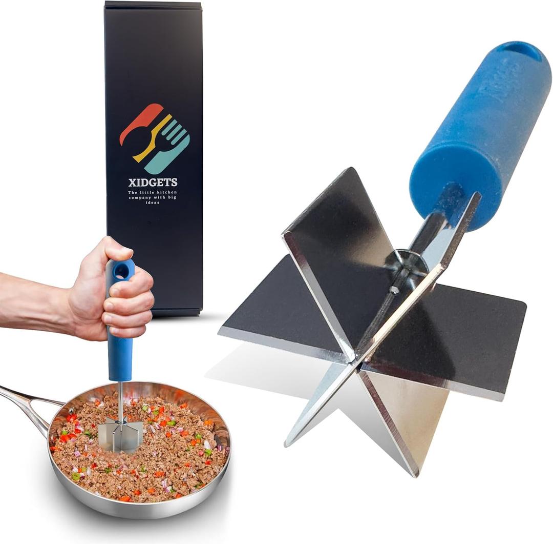 Stainless Steel Meat Masher and Tenderizer with Soft Grip Handle  Heavy Duty Handle & Mashing Head for Ground Beef, Meat, and More  Dishwasher Safe (Lagoon Blue)