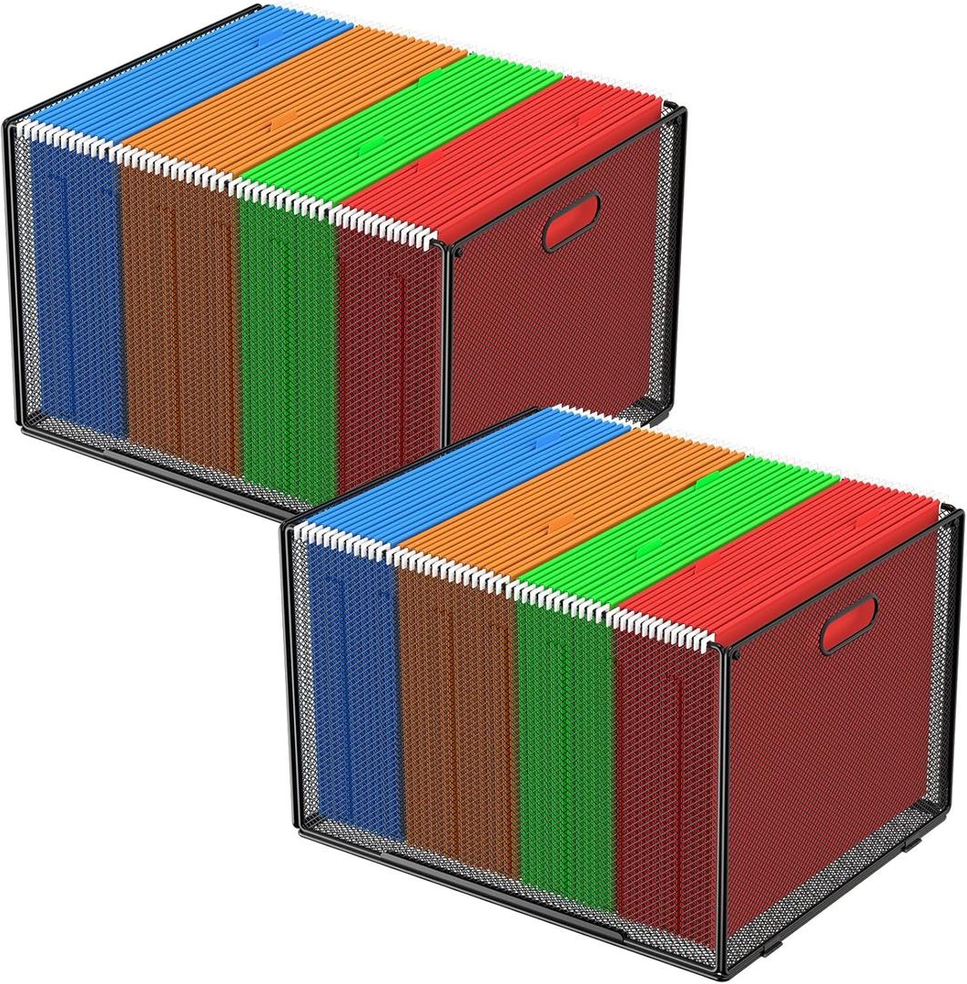 MaxGear Hanging File Organizer Box, Metal Mesh File Folder Storage Box for Letter Legal Size, Black Filing Box for Hanging File Folders, Hanging Folder Organizer for Desk, Office, School, Home, 2 Pack