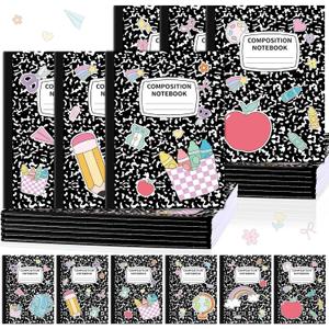 12 Pack Large Composition Notebooks Bulk 9.8 × 7.5 in Wide Ruled Hard Cover Composition Book Assorted Marble Journal College Ruled Paper for College Office Back to School Supplies(Black and White)