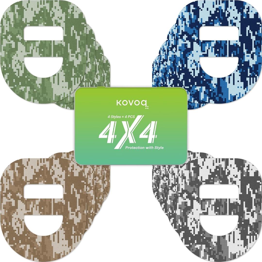 Omnipod 5 Overpatches, 16 Pack Waterproof Sweatproof Pod Pals Omnipod 5 Adhesive Overlay, Pre-Cut Adhesive Patch with Strap for Sensitive Skin, Breathable Reusable Tin (Camo)