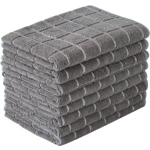 Microfiber Dish Towels - Soft, Super Absorbent and Lint Free Kitchen Towels - 8 Pack (Lattice Designed Gray Colors) - 26 x 18 Inch (Grey)