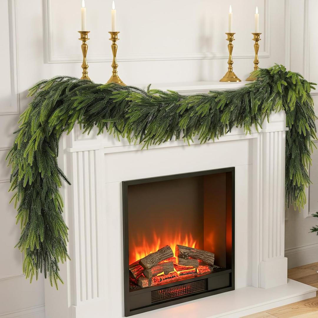 N&T NIETING 6FT Christmas Norfolk Pine Garland Real Touch Pine Artificial Faux Greenery Garlands Winter Christmas Garland for Table Mantle Fireplace Holiday Indoor Outdoor Xmas Decorations (1 Pc)