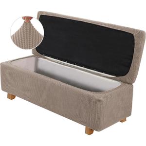 2-Piece Stretch Ottoman Covers  Rectangle Slipcovers for Folding Storage Stools, Non-Slip Elastic Bottom, Soft Fabric Furniture Protectors (Khaki, X-Large)