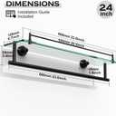 Towel Rack with Tempered Glass Shelf for Bathroom 24 Inch, Matte Black Towel Holder Wall Mount Storage Rustproof SUS304 Stainless Steel Towel Hanger, 24-inch with Railing