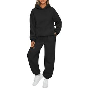 KANSOON Sweatsuits for Women Set 2 Piece Outfits Long Sleeve Hoodie Oversized Sweatshirt Jogger Pants Casual Tracksuit Sets (Black, M)