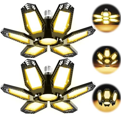 KPBOTL 3000K Bright LED Garage Lights 1 Pack 150W Deformable Lighting 6+1 Panels 15000LM Warm Light Illuminator 360 LED Shop Light Bulb for Basement Workshop Warehouse Barn