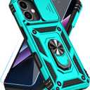 SunStory Compatible with iPhone 17 Case with HD Screen Protector & Slide Camera Cover & Rotated Ring Kickstand, [Military-Grade] iPhone Case for iPhone 17, Teal