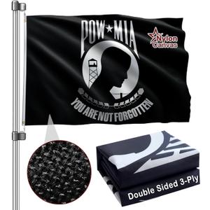 Pow Mia Flag 3x5 Ft Double Sided 3Ply Heavy Duty Nylon Canvas With Brass Grommets You Not Forgotten Military Banner Vivid Color UV protection Fade Resistant for Indoor Outdoor