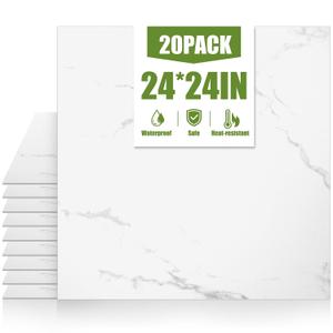 RORA 24x24 Inch Peel and Stick Floor Tile 20 -Pack Self-Adhesive Waterproof Vinyl Flooring, Vinyl Floor Tiles DIY for Bathroom, Laundry, Kitchen, Living Room, 80 Sq.Ft, White Marble