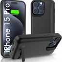 Battery Case for iPhone 15 Pro, Real 7000mAh Extended Charging Case with Kickstand for Apple 15 Pro, Protective Phone Charger Case for 15 Pro(6.1") Black
