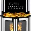 Air Fryer Stainless Steel with View Window, XL 8.5QT Large Airfryer, 8-in-1 Digital Control, 400F Temp Controls, Nonstick Dishwasher-Safe, Space-Saving, Roast, Broil, 1500W