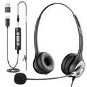 Wantek Headset with Microphone for PC, USB Wired Headphones - USB-C Over-Ear 3.5mm Headsets with Noise-Cancelling Microphone for Laptop - Computer Headphones with Mic in-line Control for Home