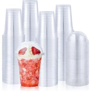 Lilymicky [100 Sets 12 oz Clear Plastic Cups With Dome Lids, Disposable Plastic Drinking Cups, 12 oz Parfait Cups for Ice Coffee, Smoothie, Bubble Boba