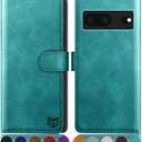 SUANPOT for Google Pixel 7 5G Wallet case with RFID Blocking Credit Card Holder, Flip Book PU Leather Protective Cover Women Men for Pixel 7 Phone case Blue Green