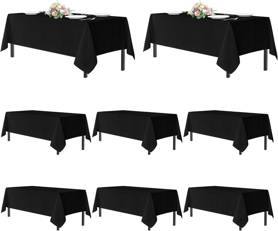 sancua Black Tablecloths for 6 Foot Rectangle Tables, 8 Pack - Washable Polyester Fabric Table Cloth, Reusable Table Covers for Wedding Party, Birthday, Banquet Reception, 54 x 108 Inch