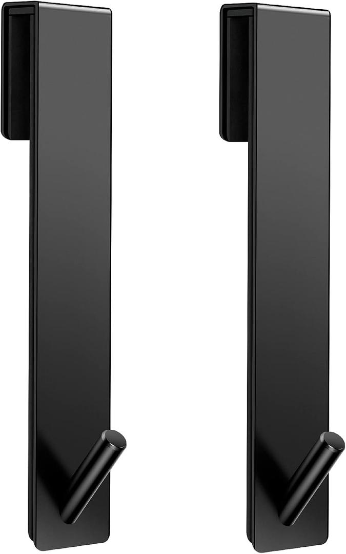 Shower Door Hooks(7.5 Inch),Extended Over Door Hooks for Bathroom Frameless Glass Shower Door,Stainless Steel Towel Hooks,Heavy Duty Rack Hooks for Robe,Towel-2 Pack-Black