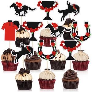 50 Pcs Horse Cake Topper Derby Party Cupcake Toppers Bulk Horse Race Party Supplies Equestrian Cocktail Appetizer Decorations Cupcake Picks for Derby Theme Birthday Supplies