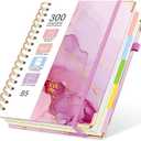 Hardcover Spiral Journal Notebook, 300 Pages 5 Subject Notebook College Ruled with Removable Dividers Tabs, 8" x 10" Notebooks for Work, Spiral Ruled Lined Writing Journal Hardcover Leather Notebook for School (Purple marble, 8''x 10'')