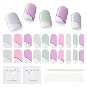 MOOYIYAN Semi Cured Gel Nail Strips|Works with Any UV/LED Lamps|20 Pcs Gel Nail Stickers|Long-Lasting Two Weeks and Easy to Apply & Remove|Arc Transparent 10 pcs