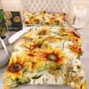 Sunflower Comforter Set Yellow Summer Printed Quilt Bedding Set with 1 Comforter and 2 Pillow Covers for Bedroom Dormroom All Season Queen 90x90inches