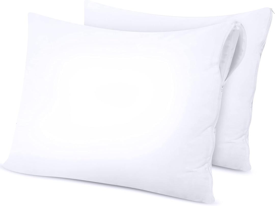 Pillow Protectors Zippered King Size (2 Pack, White), Zippered Pillowcases, Bed Bug Proof Pillow Encasement Covers 20 x 38 Inches