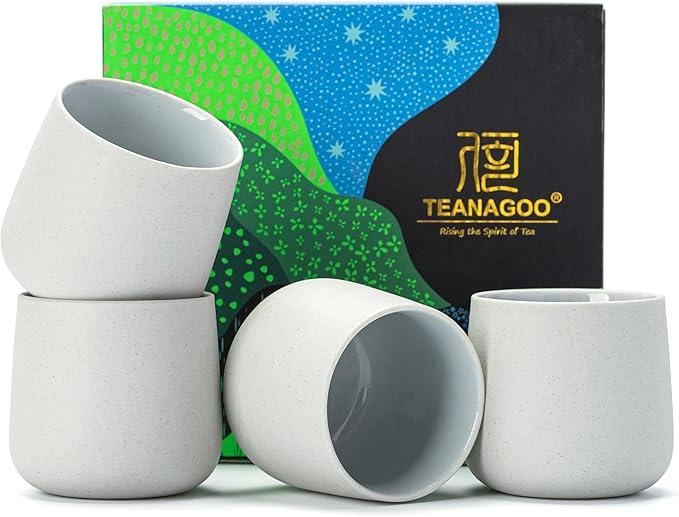TEANAGOO Japanese Tea Cups, Chinese Tea Cup, 7.2Oz / 205 Ml, Ceramic Tea Cups for Adults, Ceramic Cups no Handles, Japanese Cups, Matcha Cup, Lt.Grey, 3 Pcs/Box, H5
