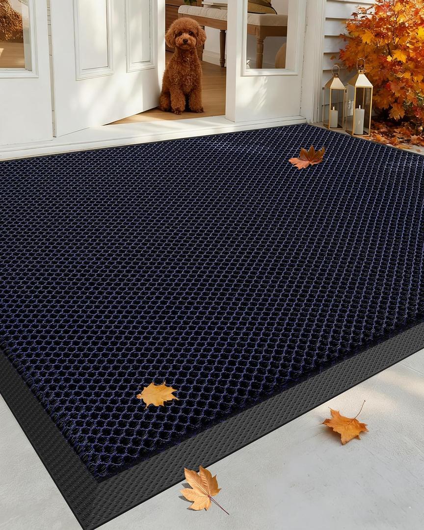 Color&Geometry High Stretch Elastic Silk Doormat, Large Front Door Mat Outside Entrance, Outdoor Door Mat for Patio, Quick-Dry & Heavy-Duty, Non-Slip Rubber Large Doormat, 36"x60" Blue