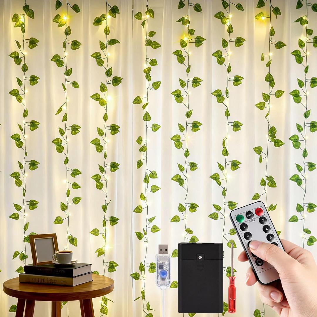 DomeStar Vines with Light for Bedroom, 300 LED Fairy Lights with Vines, Curtain String Lights with Remote for Dorm, Wedding, Party, Wall, Indoor, Outdoor Christmas Home Decor