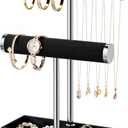 bussdis 2 Tier Bracelet Holder Display - Detachable T Bar Black and Silver Velvet Bracelet Holder, Jewelry Holder Organizer for Bracelet, Necklace, Earrings, Rings